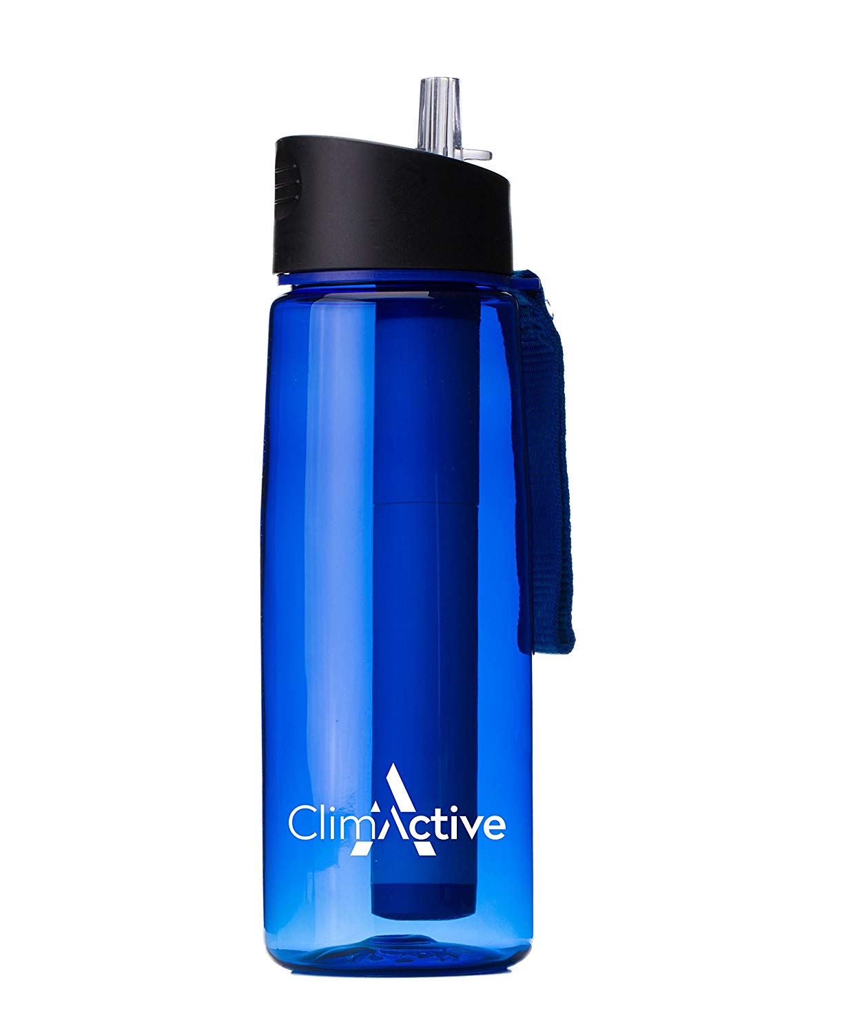 ClimActive Premium - Botella purificadora de agua con mosquetón 650 ml botella que contiene agua purificando filtro pajita, para senderismo, camping, ciclismo y pesca